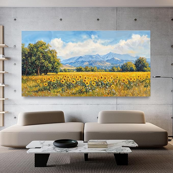 Canvas Oversized Wall Art Decor Large Wall Art Pictures for Living Room Canvas Art Wall Decor Mountain Wildflowers Wall Art Prints Landscape Artwork for Walls Bedroom Home Aesthetic Wall Art Decor 29"X58"