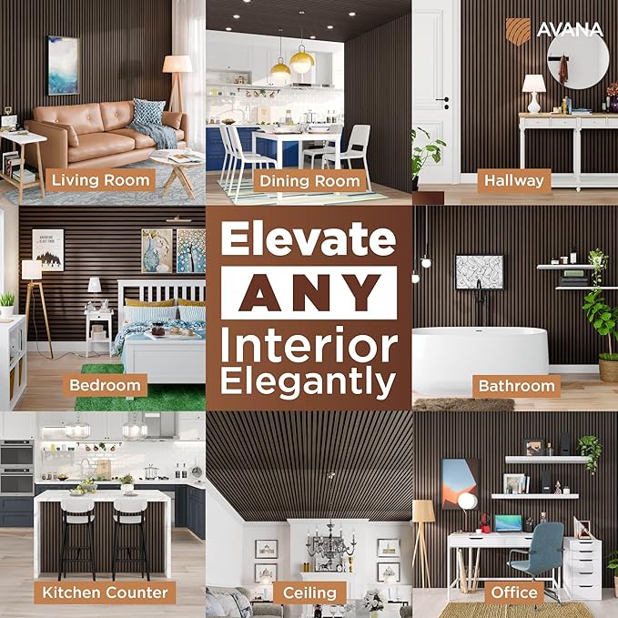 Avana Modern Acoustic Wood Wall Panels – 47.2X12.6 Inch Dark Walnut Acoustic Panels 1 PC – Wall Panels For Interior Wall Decor For Homes, Offices, Studios – Sturdy And Durable Wood Panels For Wall