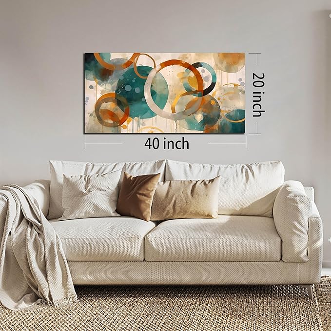 CANEITO Abstract Wall Art for Living Room, Circle Canvas Wall-Decor for Bedroom, Geometric Print Artwork, Size 40 x 20 Inches