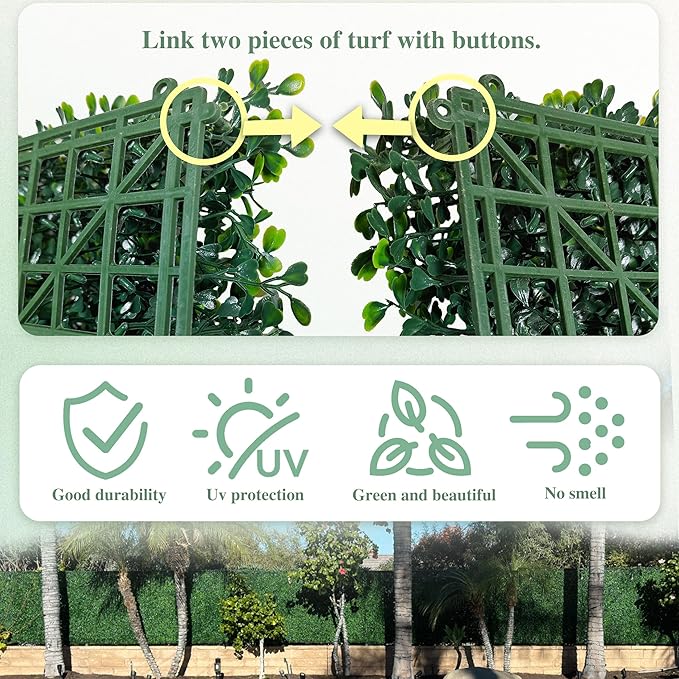 Artificial Greenery Grass Wall Panel, 10x10 Inch 6-Pack (4.2 sqft), UV-Anti Fake Ivy Fence Privacy Screen Green Boxwood Covering for Indoor and Outdoor Home Wall Decor