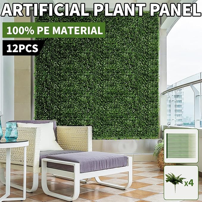 12 Pieces 20"x 20" Artificial Boxwood Panel, Grass Wall Panel, Boxwood Hedge Wall Panels UV Protected Suitable for Artificial Green Wall Decor, Fence Garden Wedding Backyard Decor