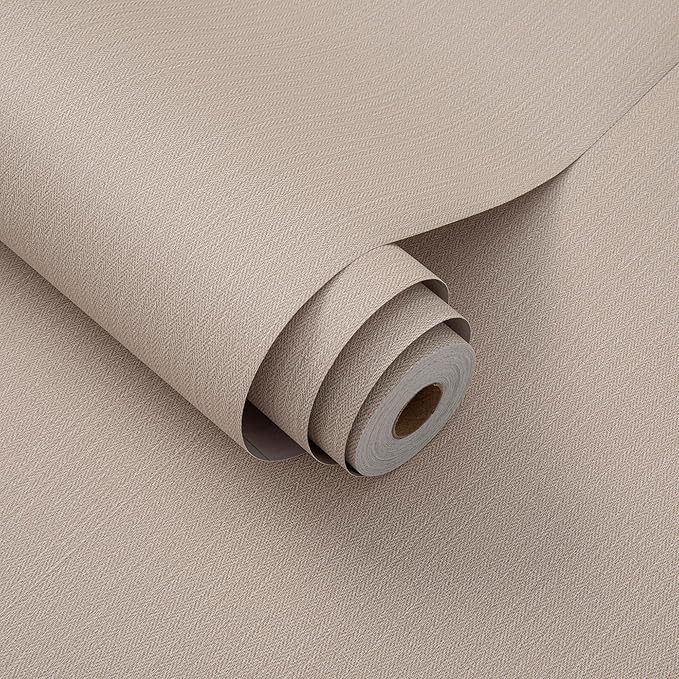 24in X 393in Grasscloth Peel and Stick Fabric Textured Contact Paper for Cabinets, Linen Wallpaper Vintage Matte Frosted Waterproof Flax Luxury Wallpaper for Bedroom Kitchen (Light Brown)