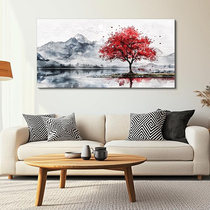 MHARTK66 Abstract Mountain Landscape Wall Painting Wall Art For Living Room Pictures Wall Decor Bedroom Black & White Water Color Picture Trees Canvas Wall Art Artwork For Office Ready To Hang 20x40