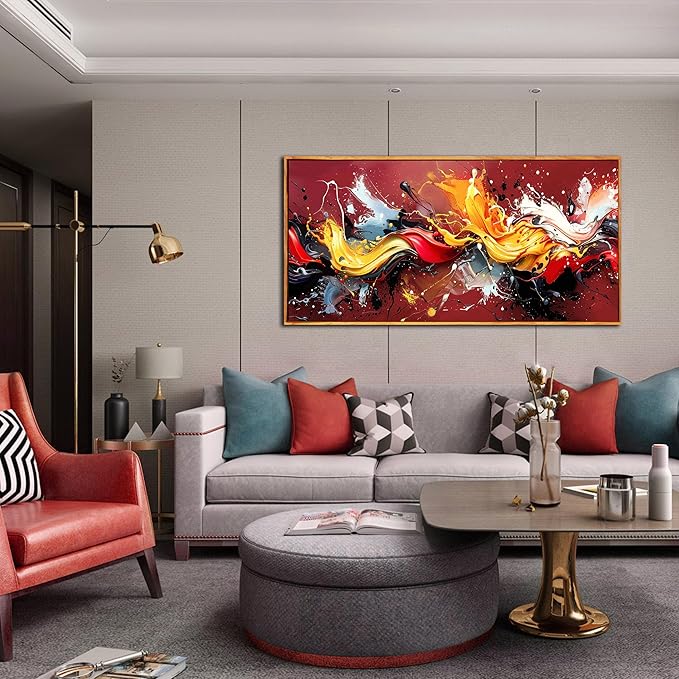 Ouzzlie Colorful Wall Decor Red Art for Living Room Large Wall Pictures Abstract Artwork Home Decor Prints Wall Art 29"x 59"
