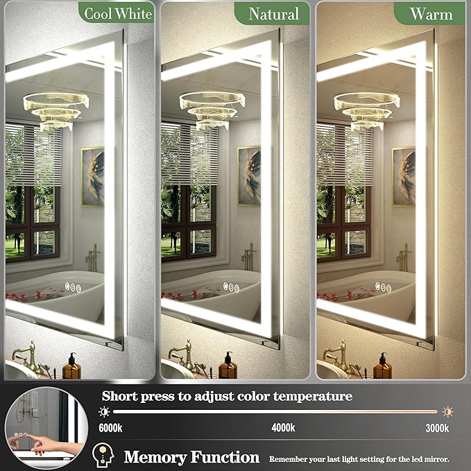 50x40 Lighted LED Bathroom Mirror, Large Dimmable Vanity Mirror with Lights, Anti-Fog, Shatterproof, Memory, ETL Listed (Backlit and Front Lighted)