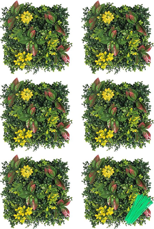Artificial Grass Wall, 3D Grass Backdrop, Plant Backdrop with Zip Ties, Artificial Hedge Panels, Grass Wall Panels for Indoor & Outdoor Decoration, 10 * 10 Inch, 6 Pack