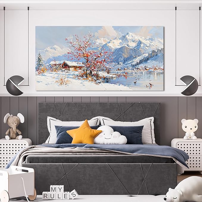 Canvas Wall Art Prints Large Wall Art Pictures for Living Room Landscape Farmhouse Wall Art Decor Canvas Art Wall Decor Red Tree Flower Artwork For Walls Bedroom Office Home Wall Decor 24" X 48"