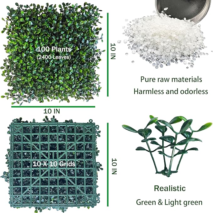 Artificial Grass Wall Panel Backdrop,10" X 10" 12P(8.4 sqft) UV-Anti Greenery Boxwood Panels for Indoor Outdoor Green Wall Decor & Ivy Fence Covering Privacy