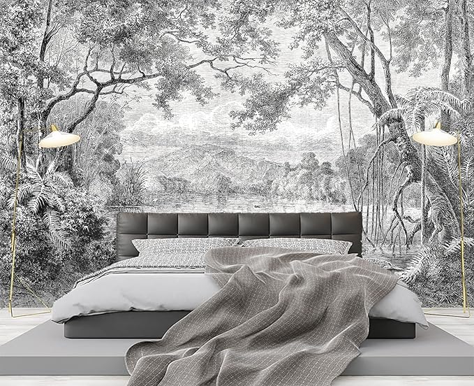 Black and White Tropical Rainforest Wall Mural Wallpaper for Bedroom 178" x 117"