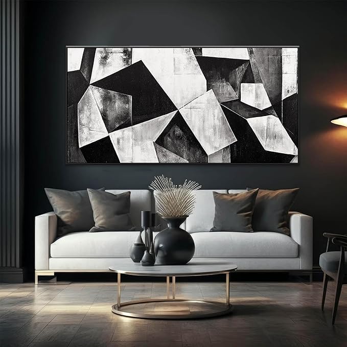 Large Abstract Wall Art Black And White Wall Art Geometric Color Block Line Wall Painting Artwork Canvas Art Wall Decor Simple Picture Artwork For Living Room Bedroom Office Home Wall Decor 29"X 58"With Framed