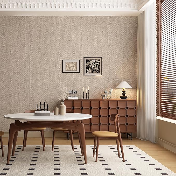 24in X 393in Grasscloth Peel and Stick Fabric Textured Contact Paper for Cabinets, Linen Wallpaper Vintage Matte Frosted Waterproof Flax Luxury Wallpaper for Bedroom Kitchen (Light Brown)