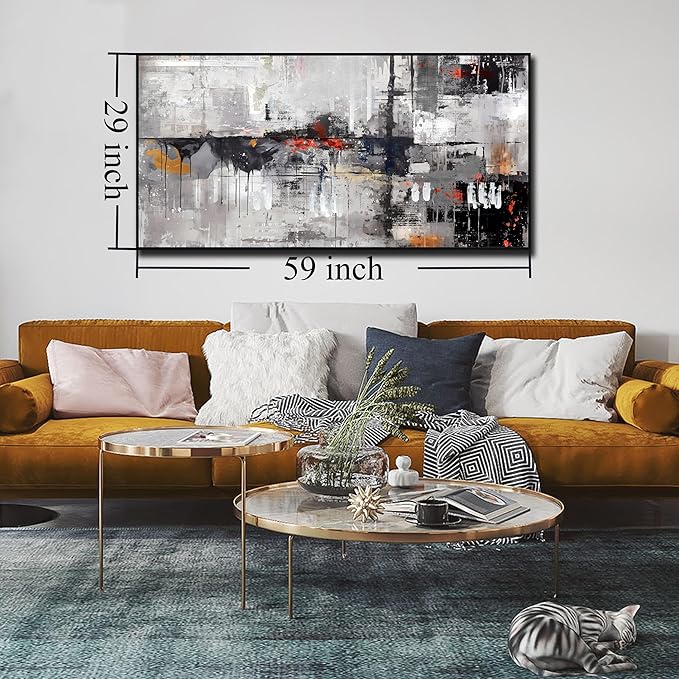 Abstract Wall Art for Living Room - Large Framed Wall Art - Black and White Pictures for Wall Ready to Hang Size 29" x 59"