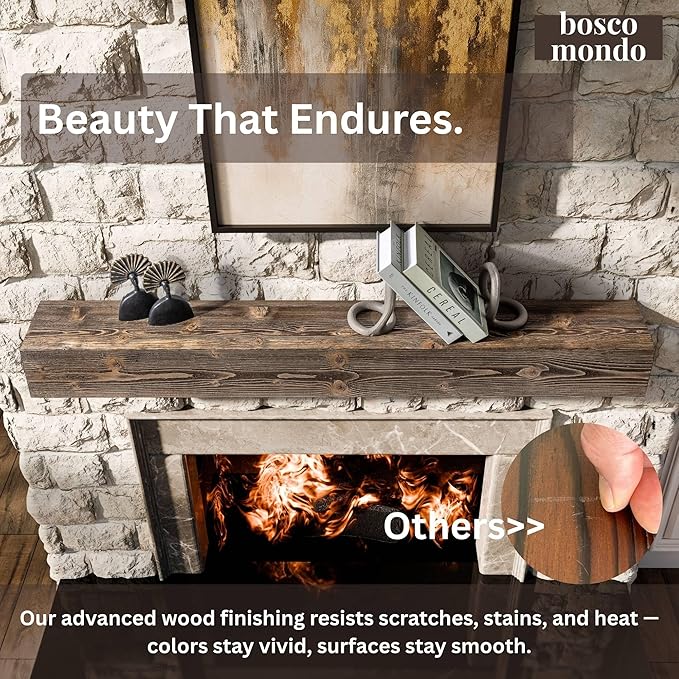 BoscoMondo Fireplace Mantel, Wall-Mounted 66 inch Floating Shelf for Wall, Tv Shelf, Rustic Shelf - 8x6x66 Walnut