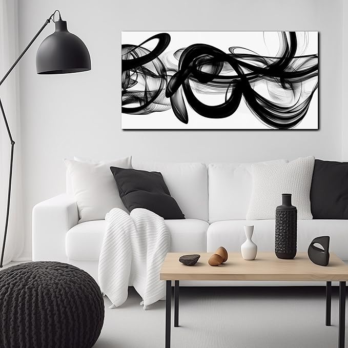 Black and White Abstract Wall Art for Bedroom Black Wall Decor for Living Room Canvas Print Wall Art for Office Ready to Hang 20 x 40 Inch