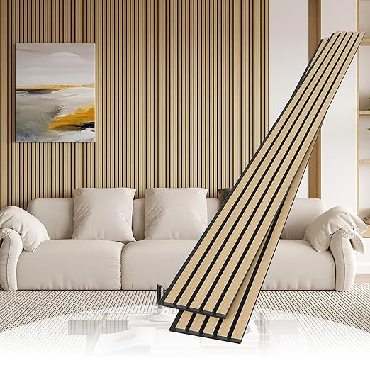 2 Pack Wood Slat Wall Wood Paneling,95 x 8 in Soundpoof Wooden Engineered Wooden Slat Wall Panels,Stylish Acoustic Wall Panels for Interior Walls Decor with Felt Backing,Oak