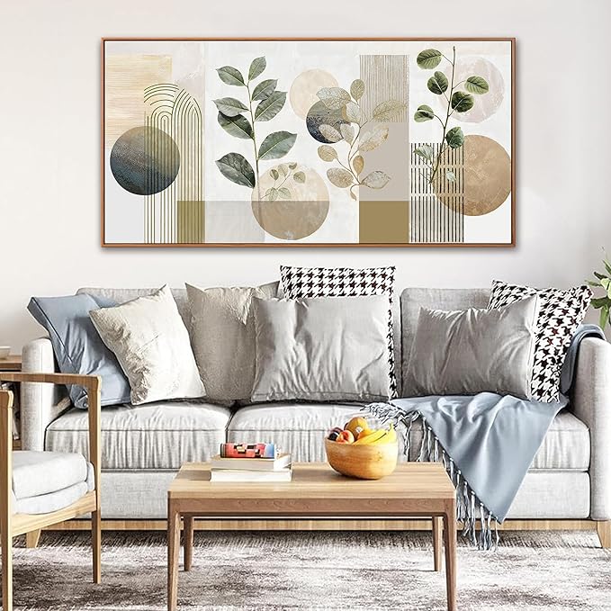 Boho Wall Art Mid Century Canvas Wall Art Decor Set Bohemian Abstract Wall Decor Modern Painting Neutral Botanical Print Picture Living Room Bedroom Office Artwork 24" X 48" With Framed