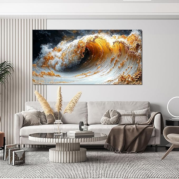 AIXMGSJS Canvas Wall Art Decor Large Artwork for Walls Large Wall Art Pictures for Living Room Canvas Art Wall Decor Gold Wave Wall Art Prints Modern Abstract Wall Art Bedroom Office Decor 24" X 48"