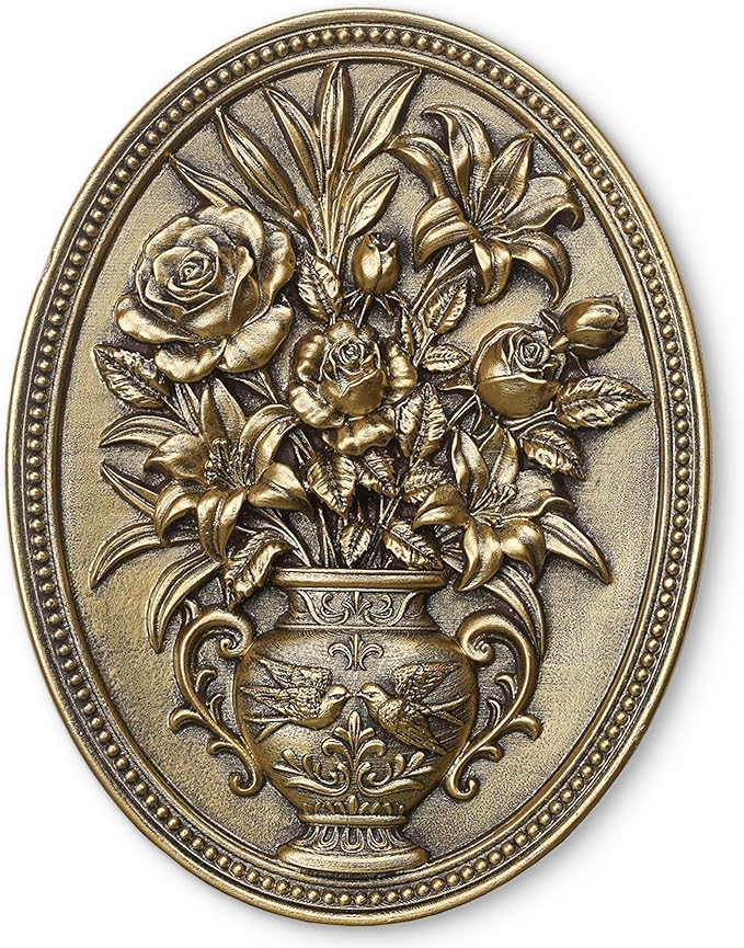 Newinhome Vintage Flower Wall Sculpture, Antique Wall Decor, Hand Painted Wall Decorations with Embossed Flower Design, Antique Pediment, Gold Decor for Living Room Bedroom Hallway, Unique Gifts