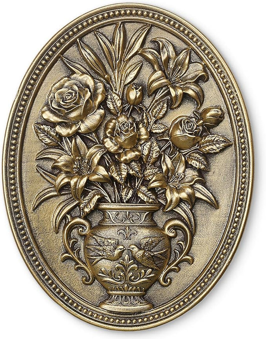 Newinhome Vintage Flower Wall Sculpture, Antique Wall Decor, Hand Painted Wall Decorations with Embossed Flower Design, Antique Pediment, Gold Decor for Living Room Bedroom Hallway, Unique Gifts