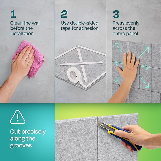 Acoustic Panels 12-Pack Soundproof Wall Panels 12"x12"x0.4" Decorative Sound Dampening for Your Home, Office, Studio, Bedroom & More with Unique GridFrame Carving [Smoky White]