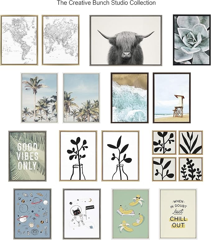 Kate and Laurel Sylvie Minimalist Evergreen Trees Sketch Framed Canvas Wall Art by The Creative Bunch Studio, 30x30 Natural, Chic Modern Art for Wall