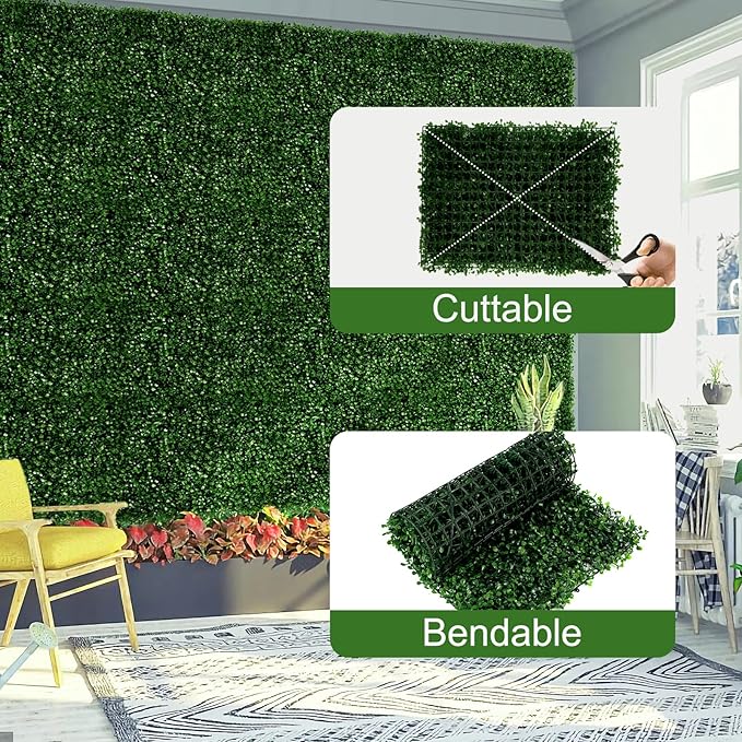 12 Pieces 20"x 20" Artificial Boxwood Panel, Grass Wall Panel, Boxwood Hedge Wall Panels UV Protected Suitable for Artificial Green Wall Decor, Fence Garden Wedding Backyard Decor