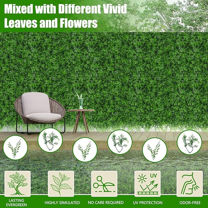20"x20" 8pcs Grass Wall Panels, Artificial Fern Grass Backdrop with UV Protection, Fake Greenery Plant Boxwood Panels, Green Wall Decor for Outdoor Indoor Patio Garden Backyard