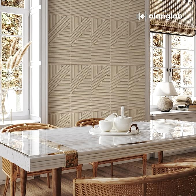 Olanglab Peel and Stick Wall Panels 6 Pack, 23.6 x 11.8 per Wall Panels, Acoustic Wall Panels, Sound Absorbing Wall Art for Home Studio and Office, Light Natural Oak Pattern, Sleek Lines