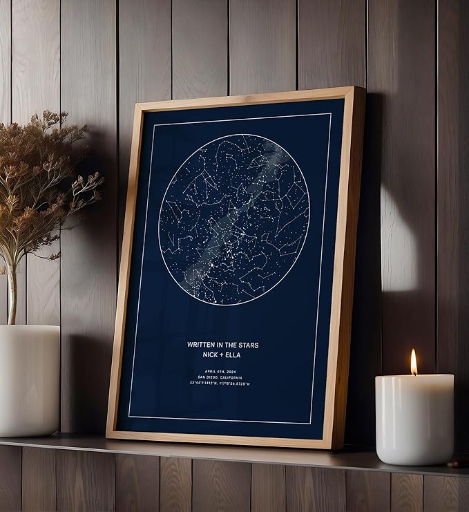 CELESTORY Custom Star Map Framed Night Sky Print Constellation Map Star Chart Gift Wall Art Poster Personalized Star Map for Specific Date Unique Gifts for Him Meaningful Gifts for Her - Midnight Blue