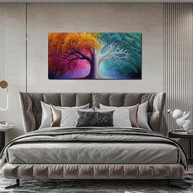 Colorful Wall Art for Living Room Bedroom Home Office Large Tree Canvas Wall Decor Modern Pictures Art Grey Artwork 24"x 48"