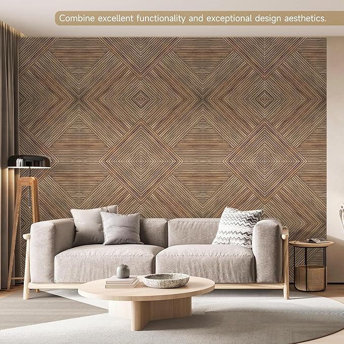 Acoustic Wall Panels,6 Pack Total Size 72 x 48 Inches,Self-Adhesive Decorative Acoustic Panels for Wall and ceiling,3D UV Printing with Wood Look,Natural Walnut