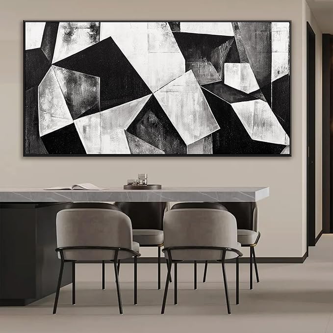 Large Abstract Wall Art For Living Room Geometric Color Block Black And White Wall Art Painting Print Canvas Art Wall Decor Simple Picture Artwork Bedroom Office Home Wall Decor 29" X 58" With Framed