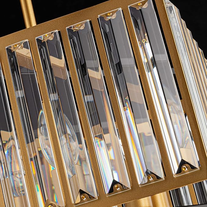 6-Light K9 Crystal Chandelier, Modern Style Pendant Light Fixture for Dining Room, Living Room, L16.5*W16.5*H17~47 inch (Adjustable Height), Gold & Black Finish Frame