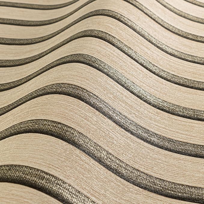 A.S. Création Non-Woven Wallpaper with Wall Panel Motif with Metallic Effect 0,53 x 10,05 m - Beige Brown Gold Metallic - Wood Look Wallpaper Made in Germany - 786651