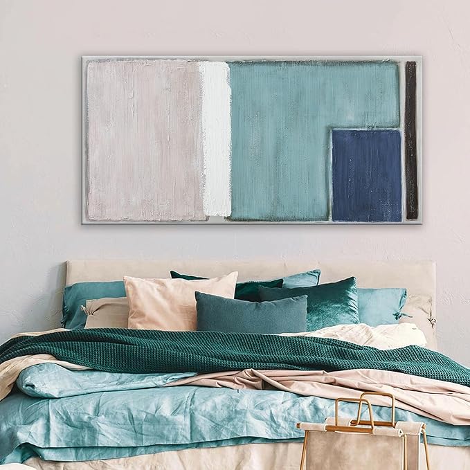 Abstract Wall Art For Living Room Canvas Art Prints Teal Blue And Light Brown Red Canvas Art Wall Decor Color Block Line Art Painting Modern Artwork Decor For Bedroom Kitchen 24x48 In
