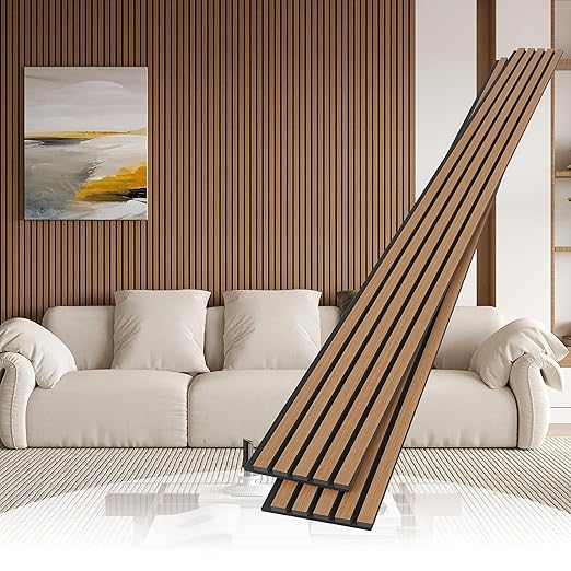 2 Pack Wood Slat Wall Wood Paneling,95 x 8 in Soundpoof Wooden Engineered Wooden Slat Wall Panels,Stylish Acoustic Wall Panels for Interior Walls Decor with Felt Backing,Light Brown