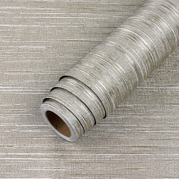 LACHEERY Faux Grasscloth Prepasted Wallpaper Peel and Stick Contact Paper for Walls 15.8"x276" Brown Gray Grasscloth Peel and Stick Wallpaper for Bedroom Bathroom Wall Cabinets Countertops Waterproof