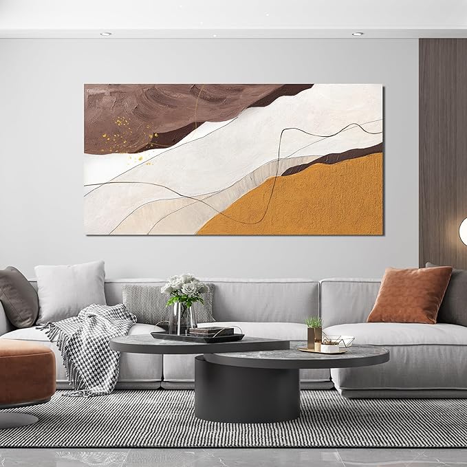 Canvas Wall Art Decor Abstract Canvas Art Wall Decor Large White Wall Art Prints Abstract Modern Minimalist Wall Art Decorations Brown Artwork for Walls Bedroom Office Kitchen Wall Decor 24" X 48"