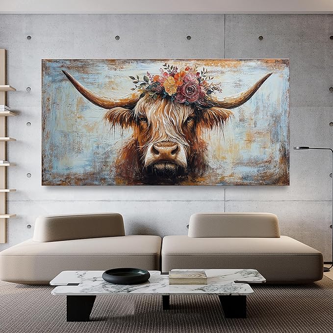 Canvas Wall Art Decor Canvas Art Wall Decor Highland Cow Wall Art Prints Wall Art Picutures for Living Room Large Vintage Wall Art Decorations Art Work for Walls Home Bedroom Office Decor 29" X 58"