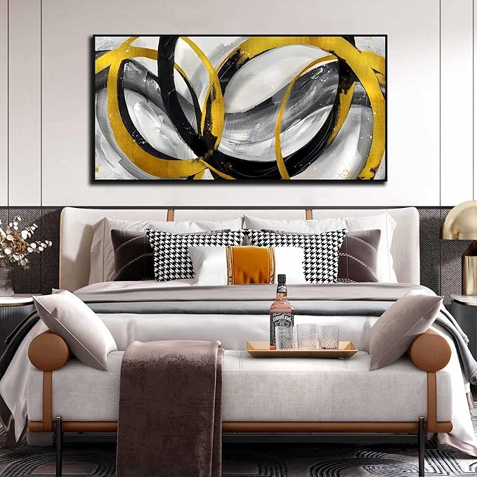 Abstract Canvas Wall Art Living Room - Black and Gold Wall Art - Large Picture Frames for Wall Size 29" x 59"