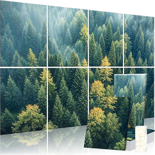 8 Pack Decorative Sound Absorbing Panels, Sound Absorbing Wall Art, 48X32 Inches Acoustic Wall Art for Decoration, Art Acoustic Panels, Acoustic Treatment, Adhesive Included, Green Forest
