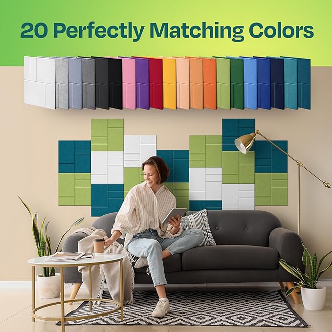 Acoustic Panels 12-Pack Soundproof Wall Panels 12"x12"x0.4" Decorative Sound Dampening for Your Home, Office, Studio, Bedroom & More with Unique GridFrame Carving [Gin Green]