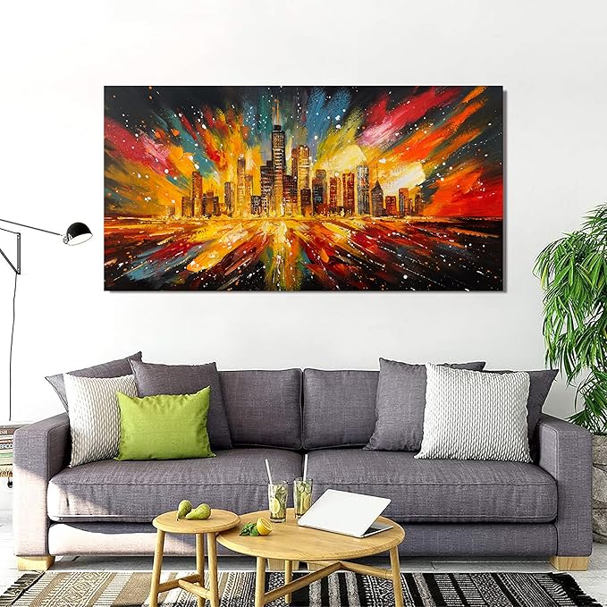 Canvas Wall Art Decor Large Wall Art Pictures for Living Room Large Artwork for Walls Modern Abstract Wall Art Prints Art Work for Wall Decor Colorful City Wall Art Bedroom Office Decor 29" X 58"