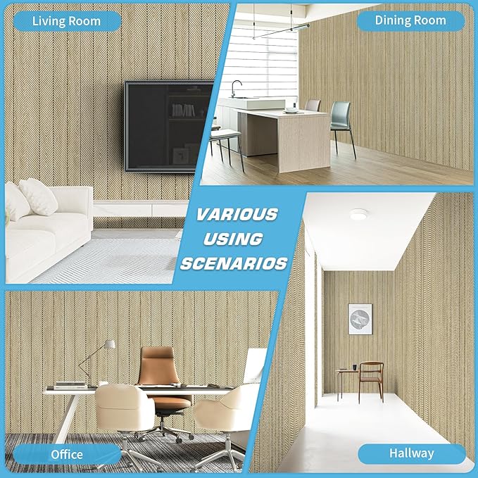 Art3d 4-Pack Glue-On Herringbone Wainscoting Panel for Interior Wall Decor - 104 x 12 Inch Polystyrene Ultralight Slim Slat Wall Panels for Living Room Bedroom, Oak