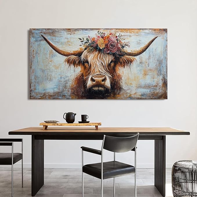 Canvas Wall Art Decor Artwork for Wall Decor Highland Cow Wall Art Prints Wall Art Picutures for Living Room Large Vintage Wall Art Decorations Art Work for Walls Home Bedroom Office Decor 24" X 48"