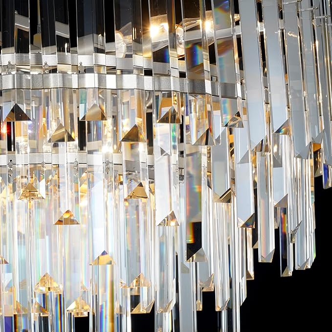 24" Modern Crystal Chandelier, 3-Tier Chrome Pendant Light with 8 Lights, Luxury K9 Crystal Ceiling Fixture for Dining Room Living Room Foyer