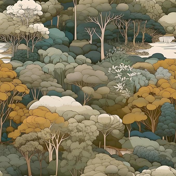 Autumn Forest Wallpaper Peel and Stick Vintage Yellow Woodland Trees Contact Paper Waterproof Self-Adhesive Wall Paper for Bedroom Countertop Desk Cabinets Shelf Decor 17.4" x 118" Renter Friendly