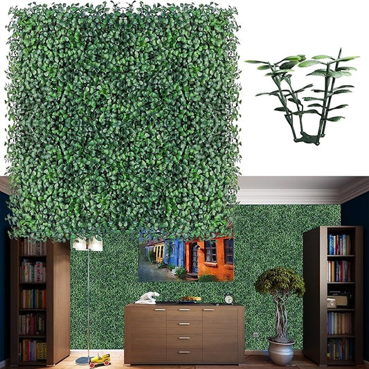 Artificial Boxwood Wall Panels: 20 X 20 in 8P UV-Anti Yellow-Green Color Faux Greenery Grass Wall Backdrop Panels for Indoor Outdoor Home Decor & Ivy Fence Covering Privacy