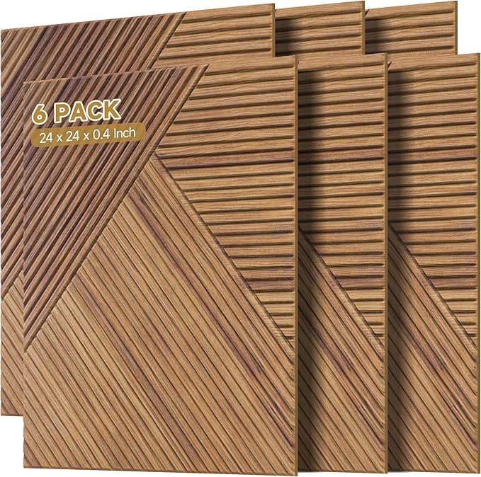 Acoustic Wall Panels,6 Pack Total Size 72 x 48 Inches,Self-Adhesive Decorative Acoustic Panels for Wall and Ceiling,3D UV Printing with Wood Look,Beech