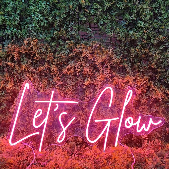 Let's Glow Neon Sign Pink Led Neon Light Glow Neon Word Sign USB Powered Acrylic Letters Led Wall Decorative Lights for Bedroom Party Wedding Birthday Bar Hotel Anniversary Dorm, 24*11.7 inches